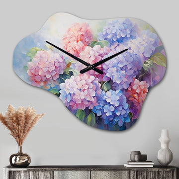 Purple Pink Hydrangea Romantic Impression - Asymmetric Metal Wall Clock